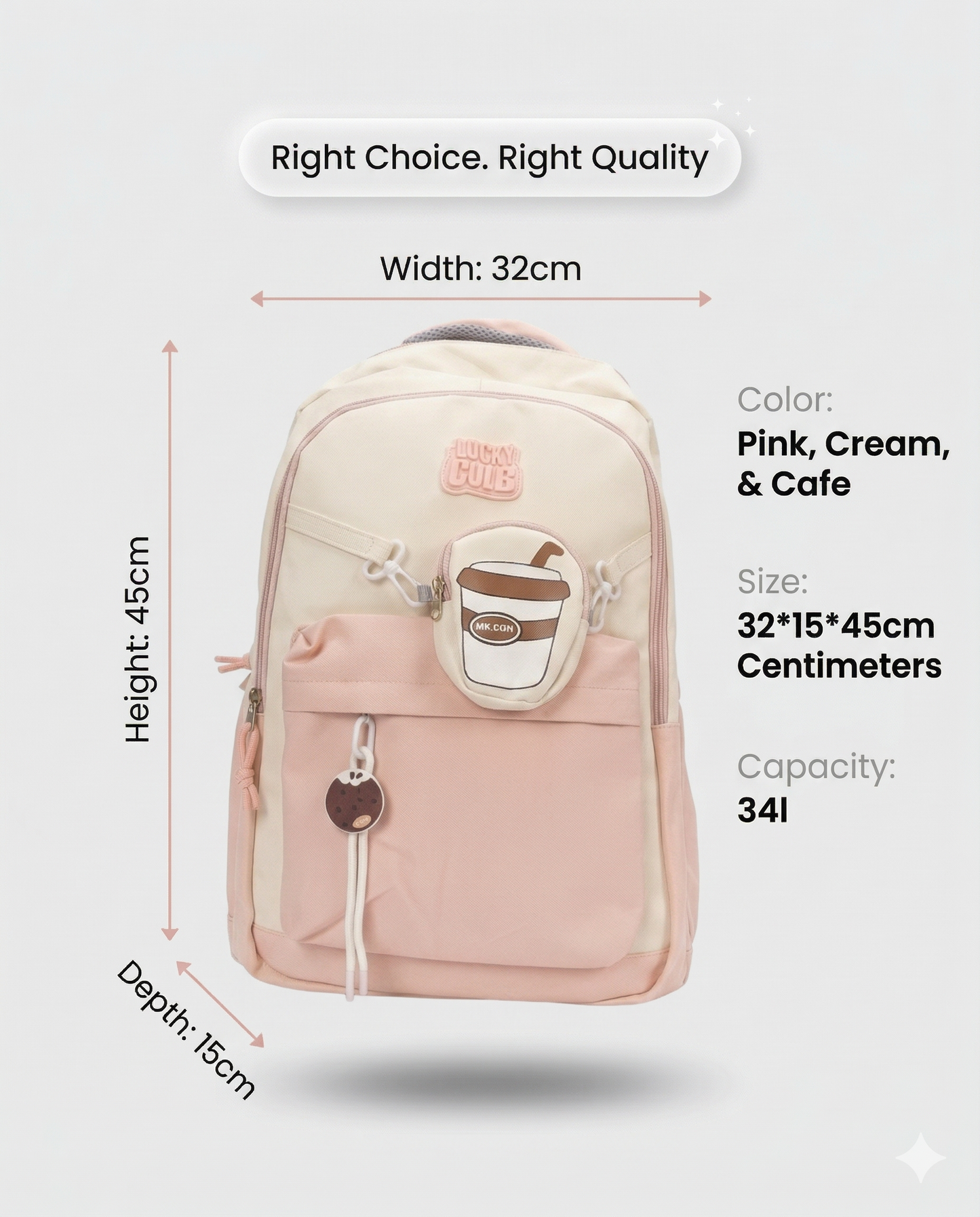 Cute Coffee Charm Backpack – Pink Aesthetic School & College Bag (Sponsor)