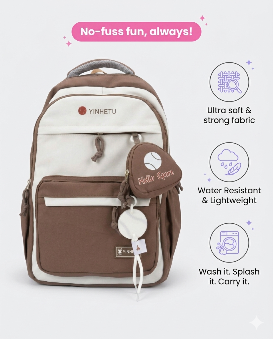 Premium Aesthetic Backpack with Pouch – Water Resistant Laptop School & College Bag (34L)