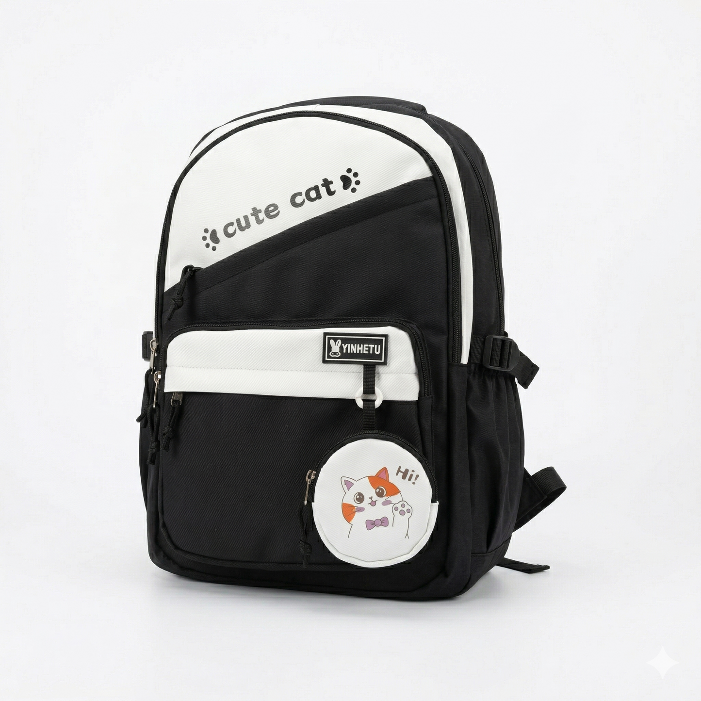 Cute Cat Korean Style Backpack for Girls – Waterproof Aesthetic School, College & Travel Bag with Multi-Compartments (30L)