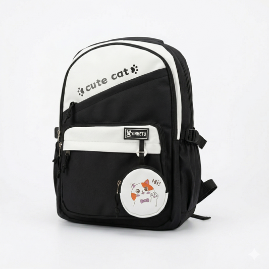 Cute Cat Korean Style Backpack for Girls – Waterproof Aesthetic School, College & Travel Bag with Multi-Compartments (30L)