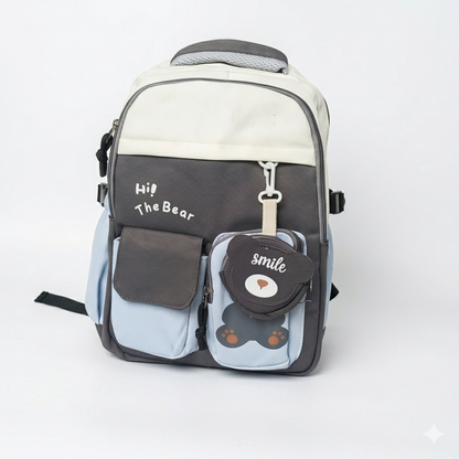 Cute Korean Bear Backpack for Kids & School – Waterproof Multi Pocket Laptop Bag (30L)