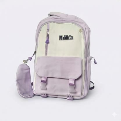 Korean Aesthetic Backpack for Girls with Detachable Pouch – Waterproof School & College Laptop Bag (34L, Purple White) (Sponsor)
