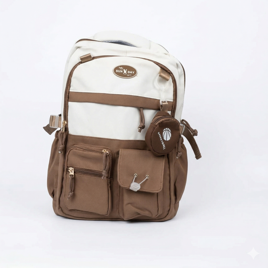 Minimal Everyday Backpack – Brown & Beige Multi Pocket Bag