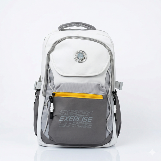 Sporty Laptop Backpack – Grey & White Travel Bag