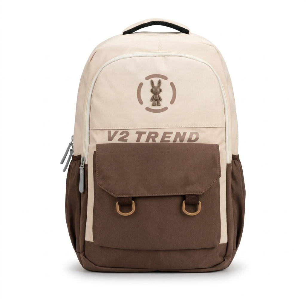 Stylish Brown Cream Backpack for Men & Women – 34L Water Resistant College & Travel Laptop Bag (V2 Trend Design)
