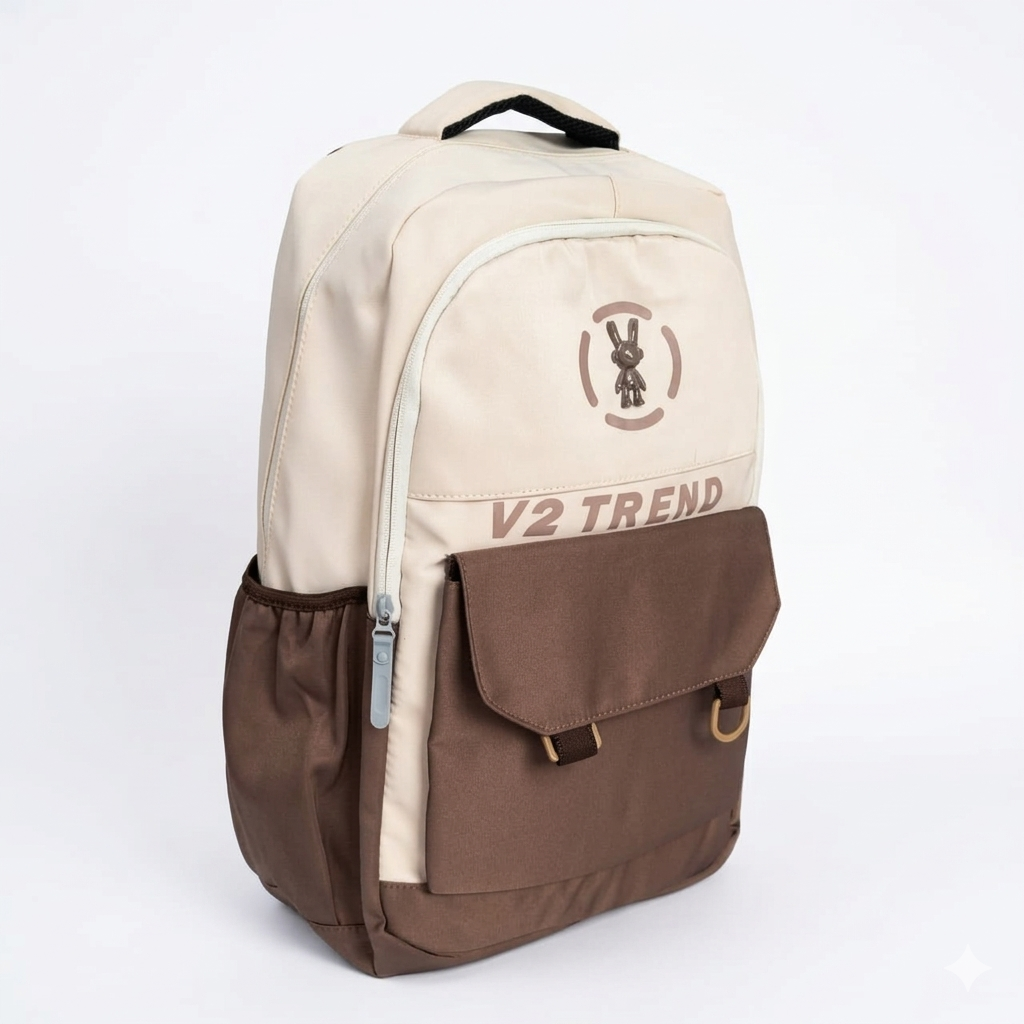 Stylish Brown Cream Backpack for Men & Women – 34L Water Resistant College & Travel Laptop Bag (V2 Trend Design)