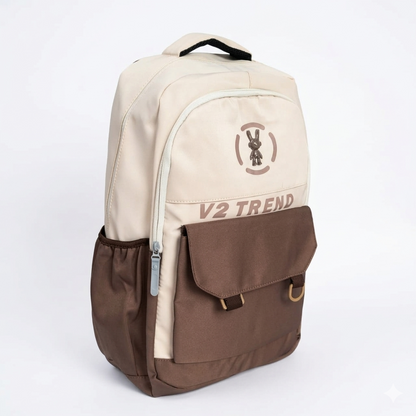 Stylish Brown Cream Backpack for Men & Women – 34L Water Resistant College & Travel Laptop Bag (V2 Trend Design)