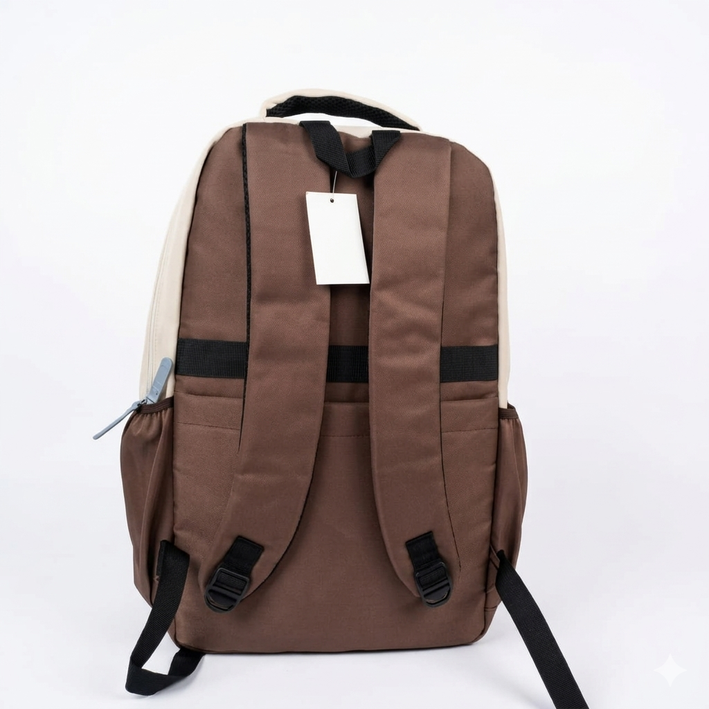 Stylish Brown Cream Backpack for Men & Women – 34L Water Resistant College & Travel Laptop Bag (V2 Trend Design)