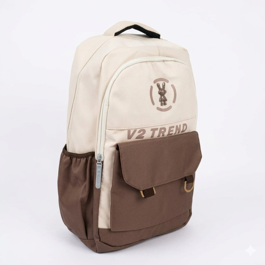 Stylish Brown Cream Backpack for Men & Women – 34L Water Resistant College & Travel Laptop Bag (V2 Trend Design)