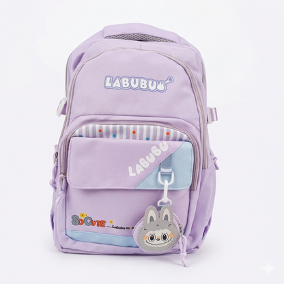 Cute Purple Labubu Backpack for Girls – 34L Water Resistant School & College Bag with Charm, Multi Compartments & Soft Fabric