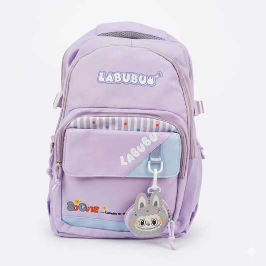 Cute Purple Labubu Backpack for Girls – 34L Water Resistant School & College Bag with Charm, Multi Compartments & Soft Fabric