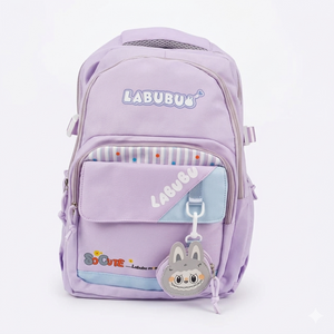 Cute Purple Labubu Backpack for Girls – 34L Water Resistant School & College Bag with Charm, Multi Compartments & Soft Fabric