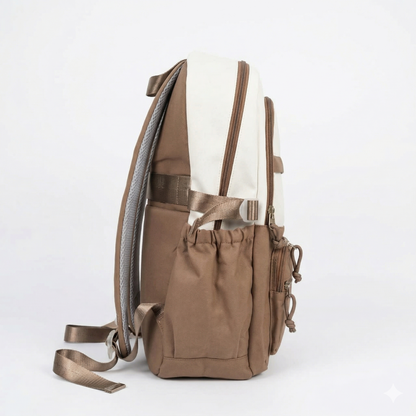 Minimal Everyday Backpack – Brown & Beige Multi Pocket Bag