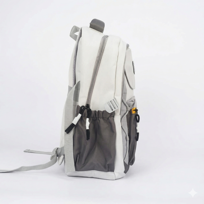 Sporty Laptop Backpack – Grey & White Travel Bag