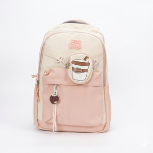 Cute Coffee Charm Backpack – Pink Aesthetic School & College Bag (Sponsor)
