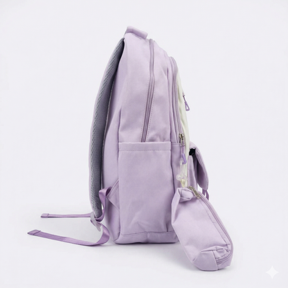 Korean Aesthetic Backpack for Girls with Detachable Pouch – Waterproof School & College Laptop Bag (34L, Purple White) (Sponsor)