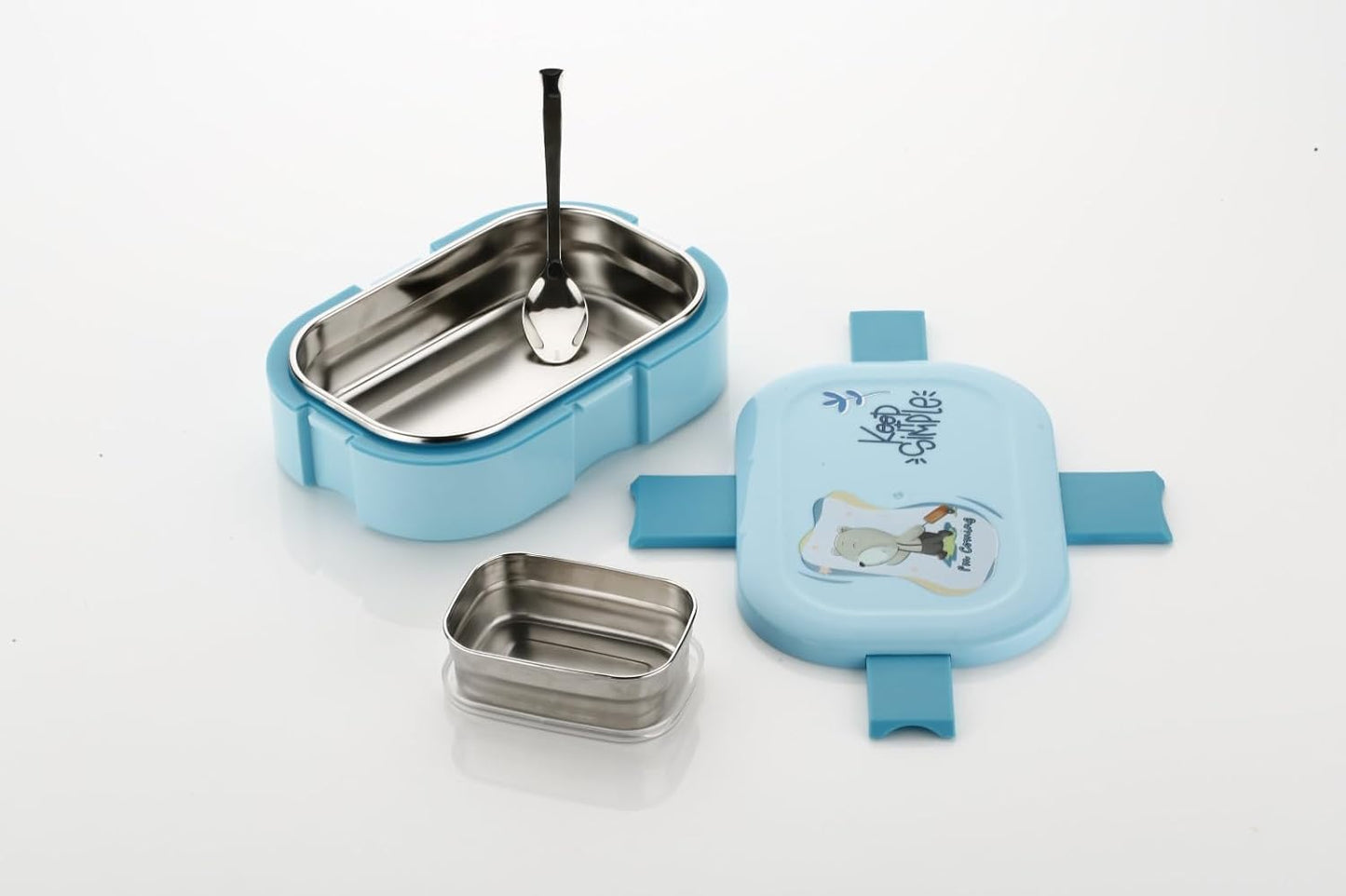 Stainless Steel Tiffin Lunch Box Container/Dabba with 4 Side Clip Lock Lid for Office, Kids School, Travel Food Grade Airtight | Easy to Carry Leakproof Compartment Insulated Meal Holder 1Piece