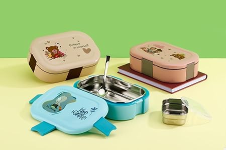 Stainless Steel Tiffin Lunch Box Container/Dabba with 4 Side Clip Lock Lid for Office, Kids School, Travel Food Grade Airtight | Easy to Carry Leakproof Compartment Insulated Meal Holder 1Piece