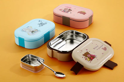 Stainless Steel Tiffin Lunch Box Container/Dabba with 4 Side Clip Lock Lid for Office, Kids School, Travel Food Grade Airtight | Easy to Carry Leakproof Compartment Insulated Meal Holder 1Piece