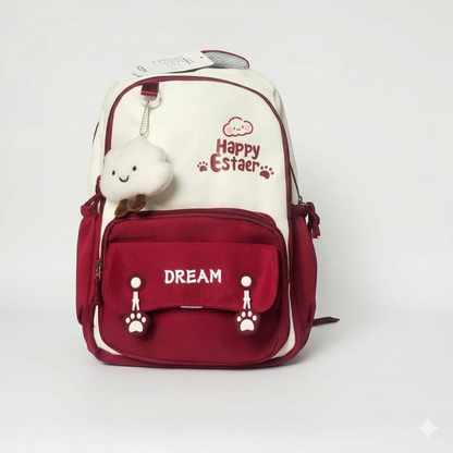 Cute Dream Backpack – Red & Beige Aesthetic School Bag