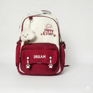 Cute Dream Backpack – Red & Beige Aesthetic School Bag