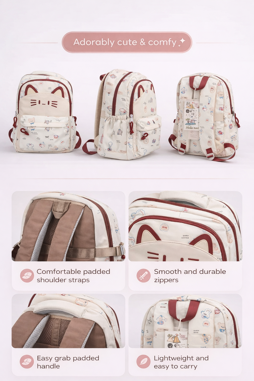 Cute Cat Kids Backpack – Lightweight School Bag