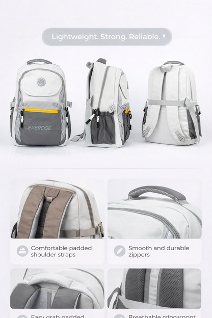 Sporty Laptop Backpack – Grey & White Travel Bag