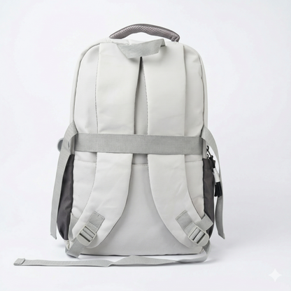 Sporty Laptop Backpack – Grey & White Travel Bag