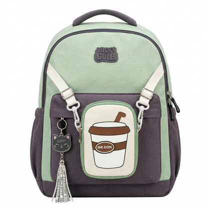 Cute Coffee Charm Backpack – Pink Aesthetic School & College Bag (Sponsor)