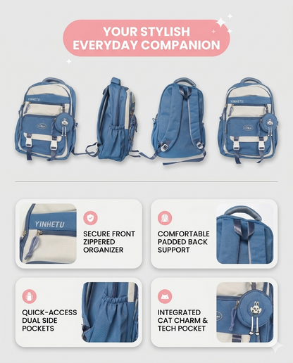 Stylish Multi-Compartment Backpack with Pouch – Water Resistant Daily Bag (34L)