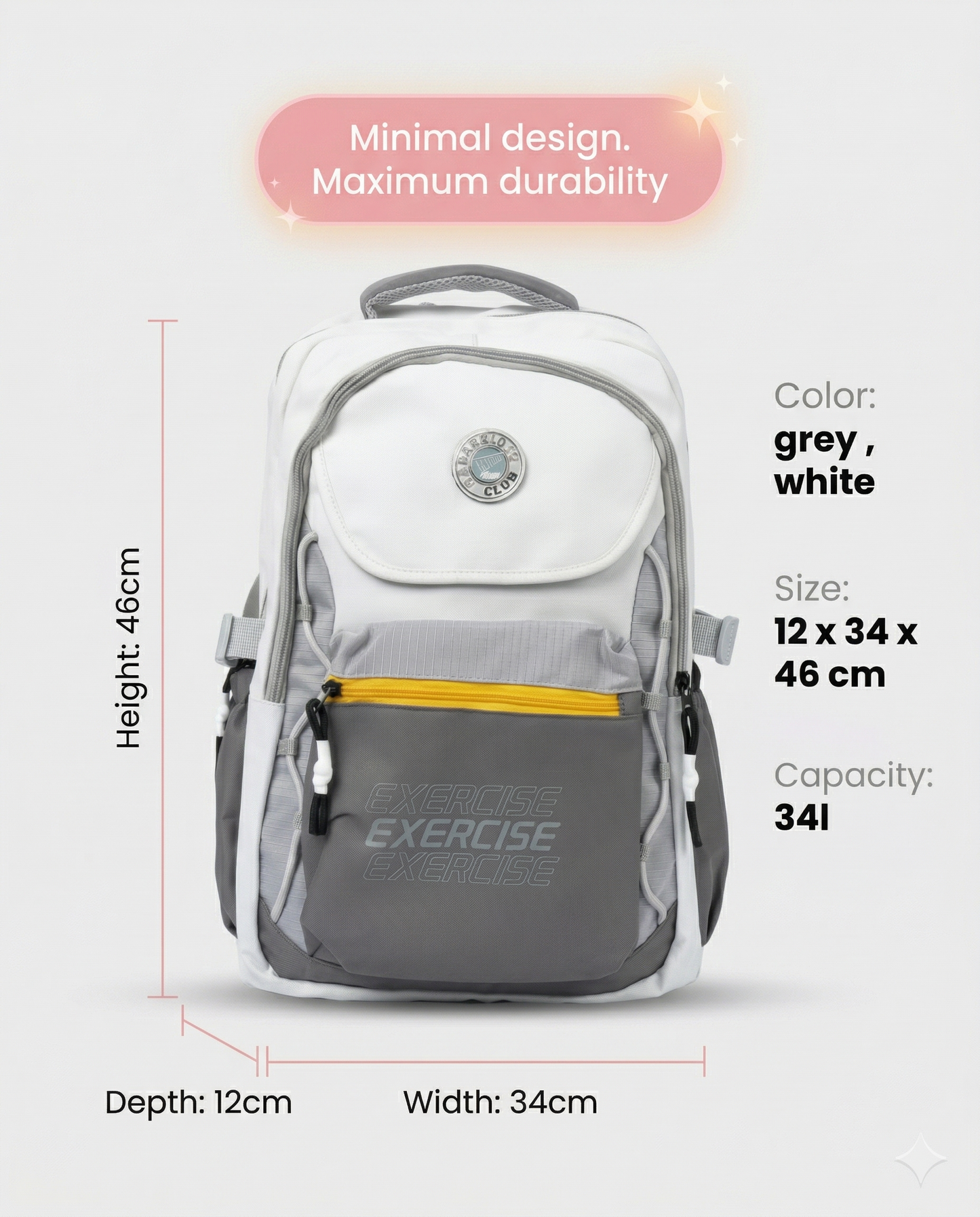 Sporty Laptop Backpack – Grey & White Travel Bag