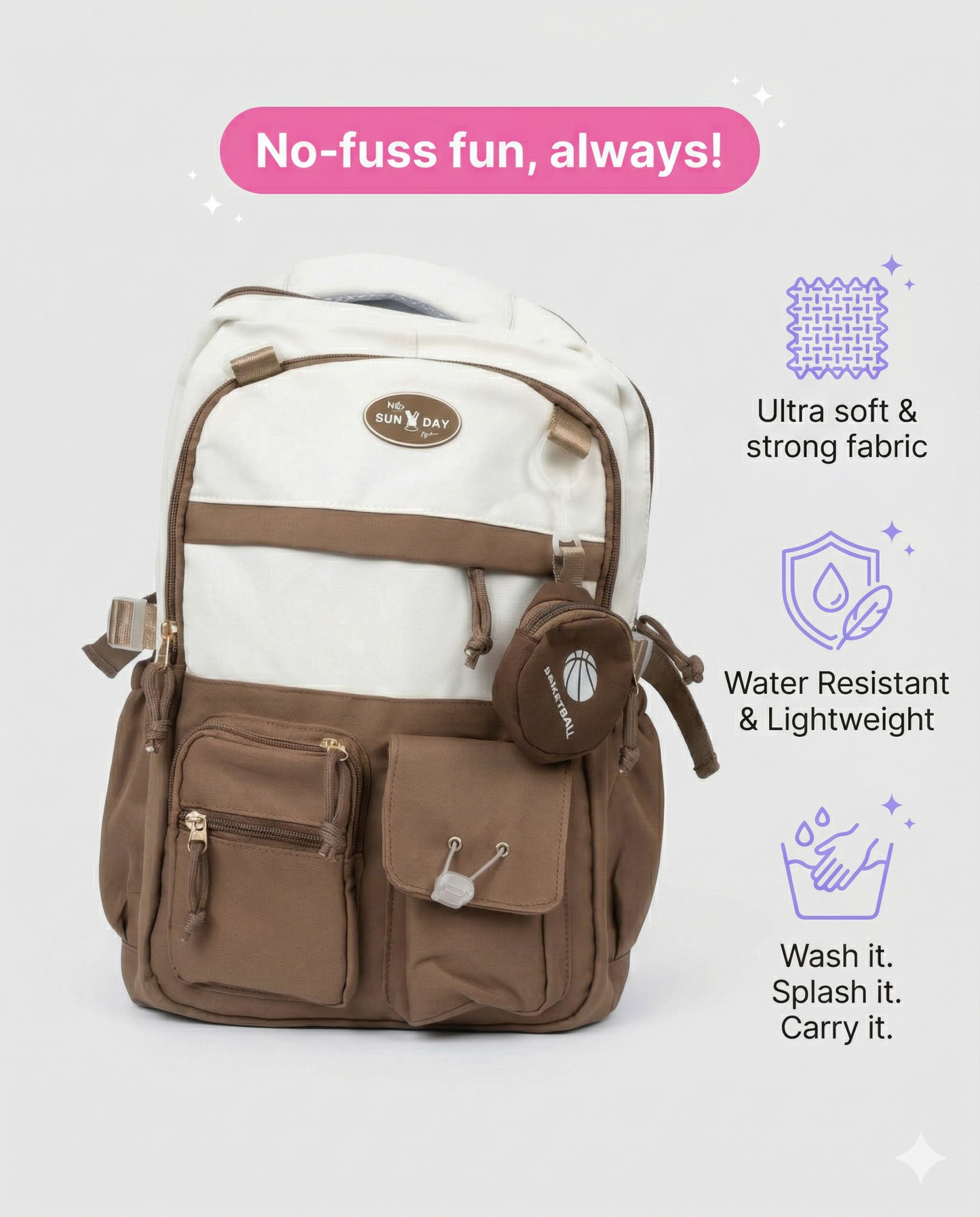 Minimal Everyday Backpack – Brown & Beige Multi Pocket Bag