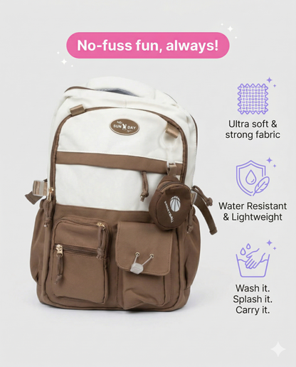 Minimal Everyday Backpack – Brown & Beige Multi Pocket Bag
