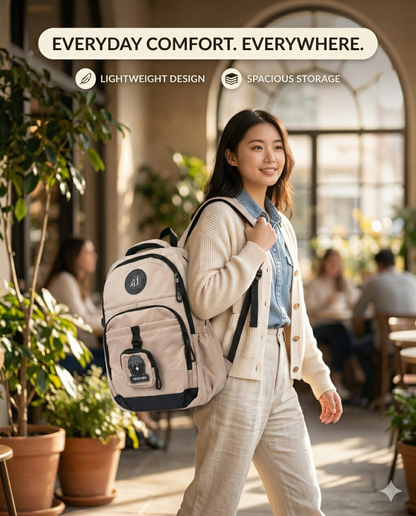 Beige Urban Backpack – Waterproof Multi-Compartment Laptop Bag (34L)