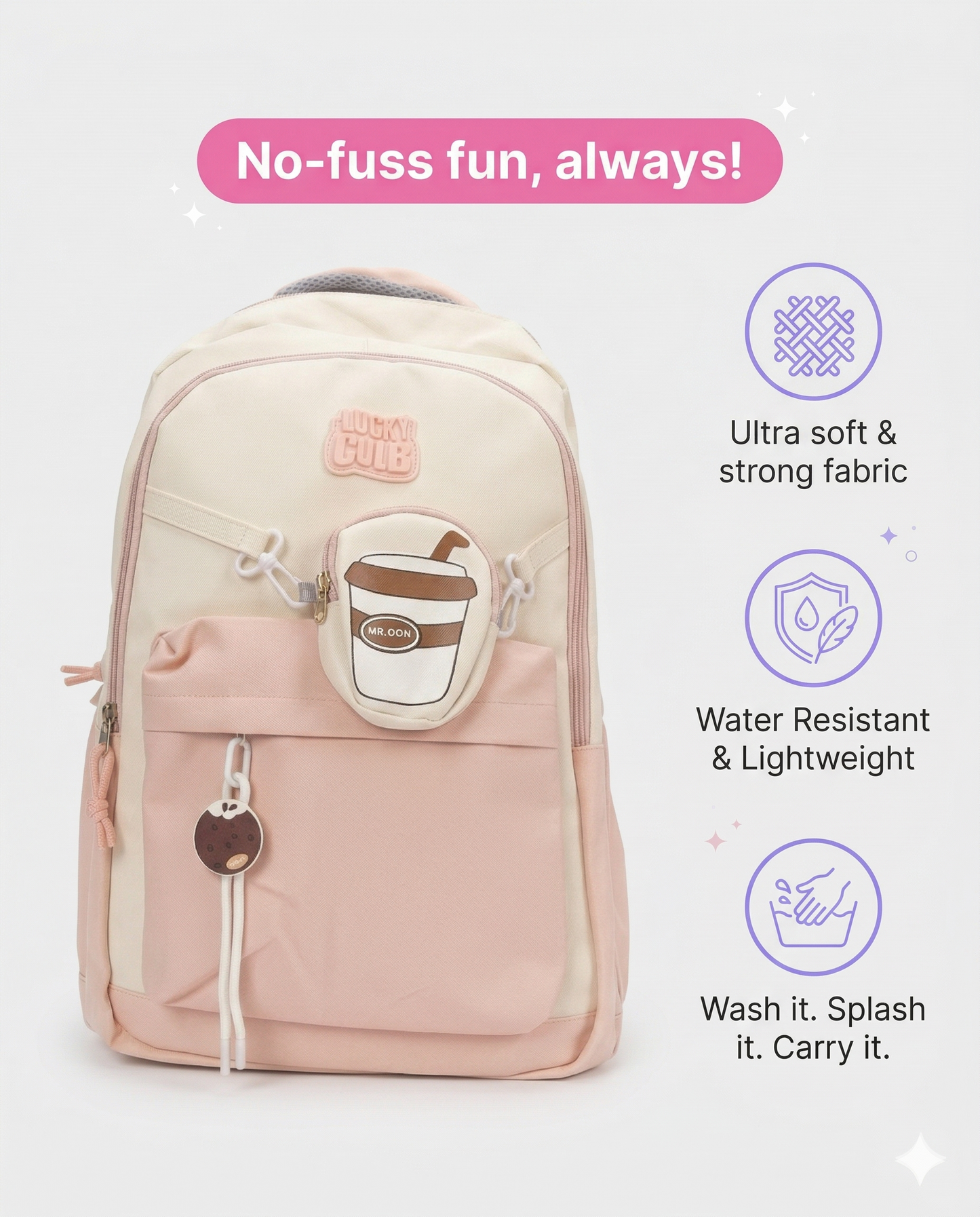 Cute Coffee Charm Backpack – Pink Aesthetic School & College Bag (Sponsor)
