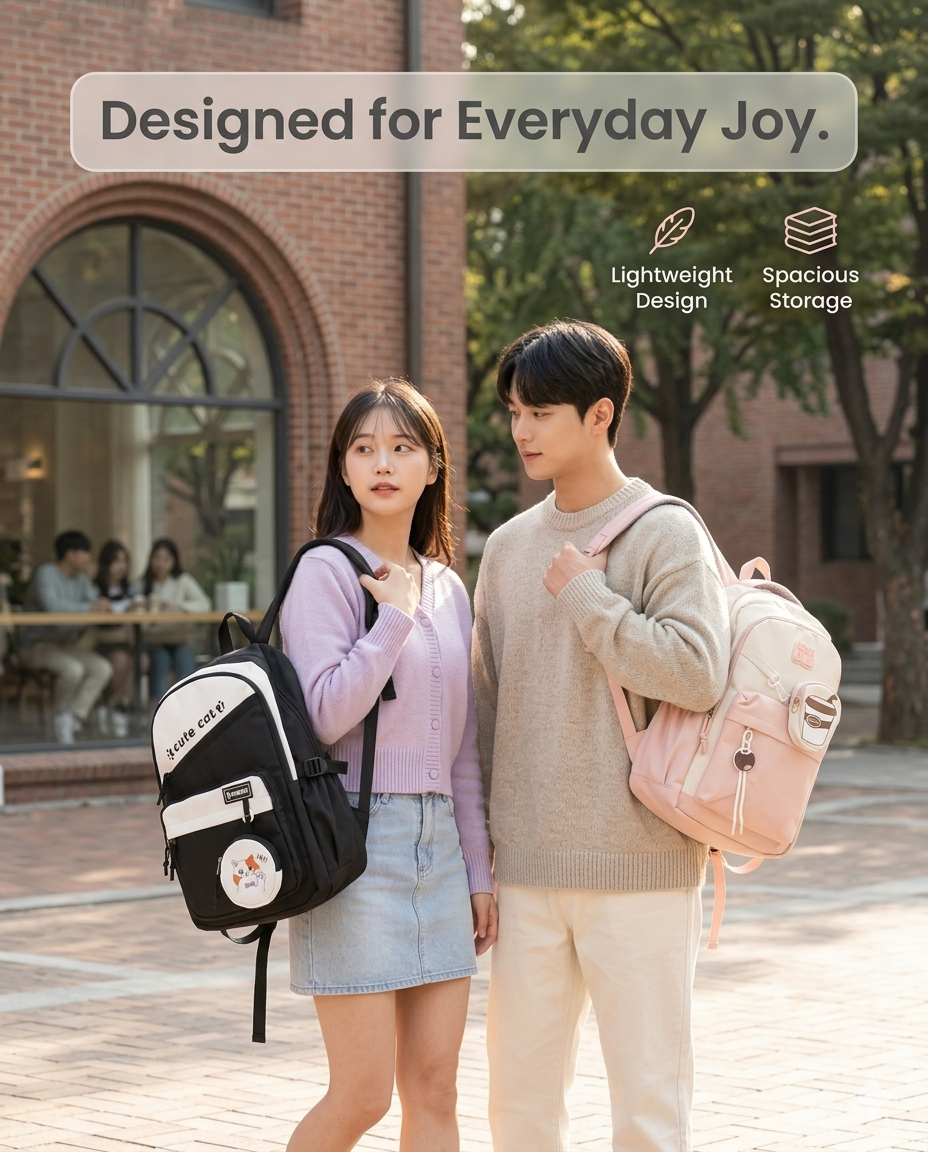 Cute Coffee Charm Backpack – Pink Aesthetic School & College Bag (Sponsor)