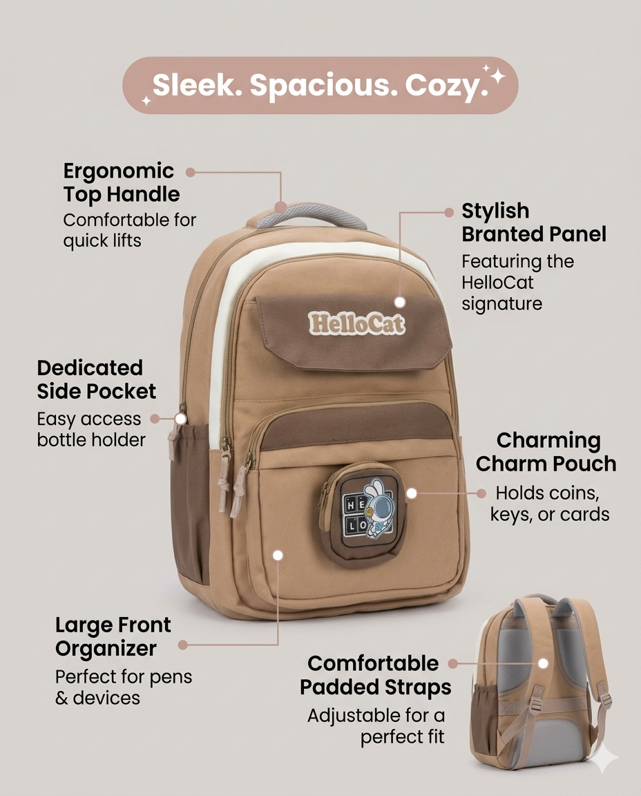 Premium Korean Aesthetic Backpack with Pouch – Water Resistant Laptop School & College Bag (34L)