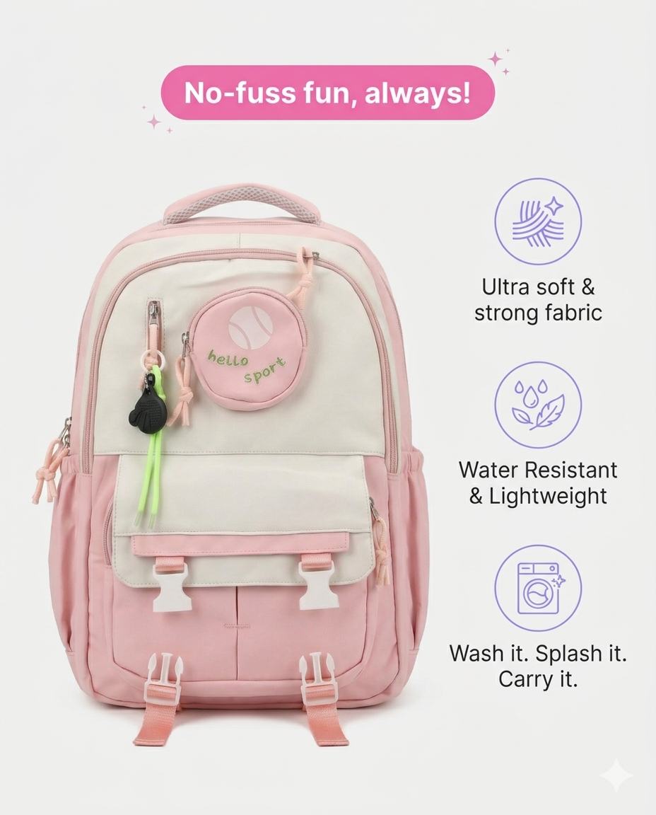 Cute Korean Aesthetic Backpack with Pouch – Waterproof School & College Bag (34L)