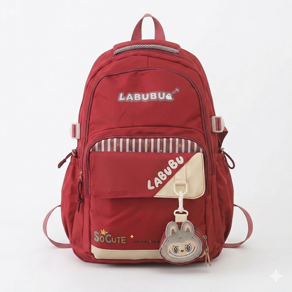 Cute Purple Labubu Backpack for Girls – 34L Water Resistant School & College Bag with Charm, Multi Compartments & Soft Fabric