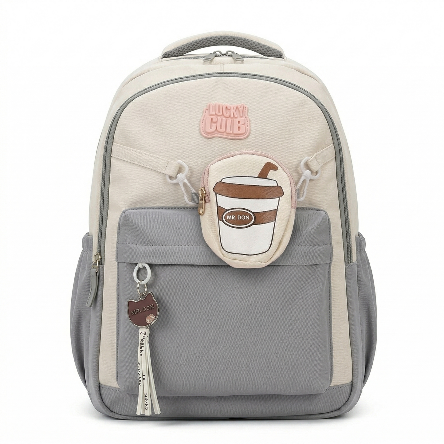 Cute Coffee Charm Backpack – Pink Aesthetic School & College Bag (Sponsor)