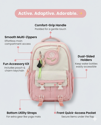 Cute Korean Aesthetic Backpack with Pouch – Waterproof School & College Bag (34L)