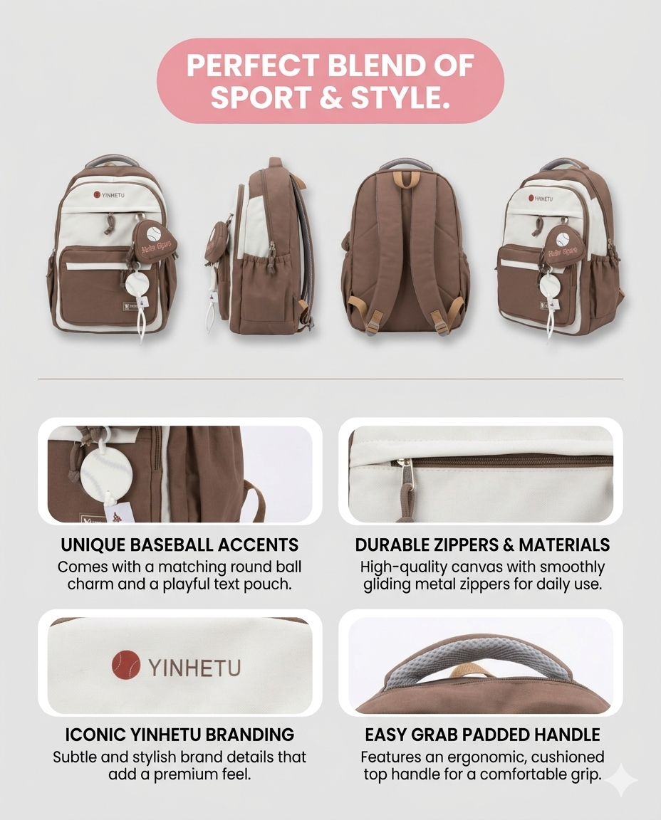 Premium Aesthetic Backpack with Pouch – Water Resistant Laptop School & College Bag (34L)