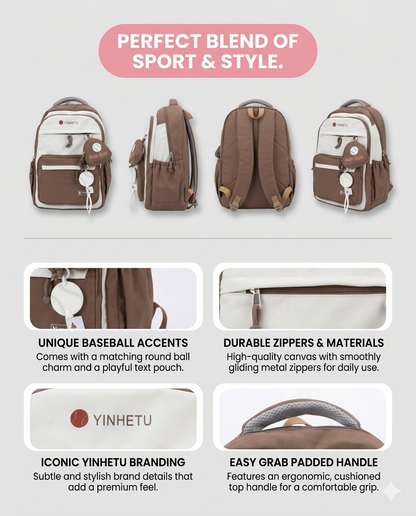 Premium Aesthetic Backpack with Pouch – Water Resistant Laptop School & College Bag (34L)