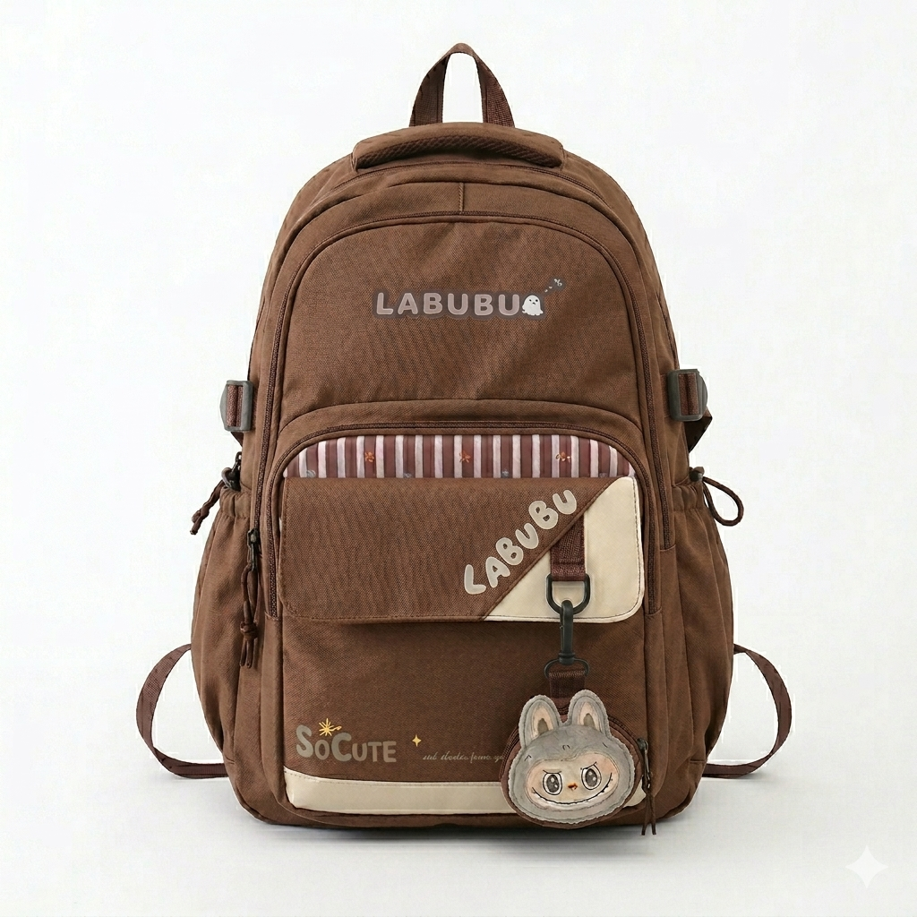 Cute Purple Labubu Backpack for Girls – 34L Water Resistant School & College Bag with Charm, Multi Compartments & Soft Fabric