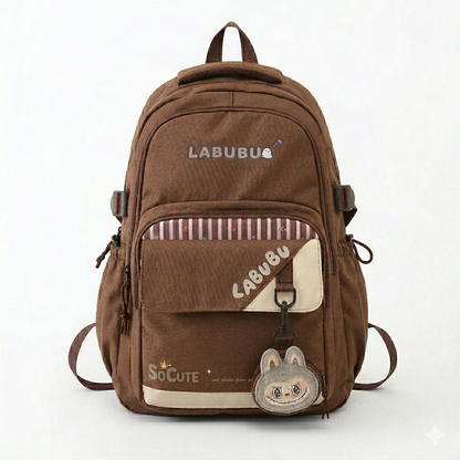 Cute Purple Labubu Backpack for Girls – 34L Water Resistant School & College Bag with Charm, Multi Compartments & Soft Fabric