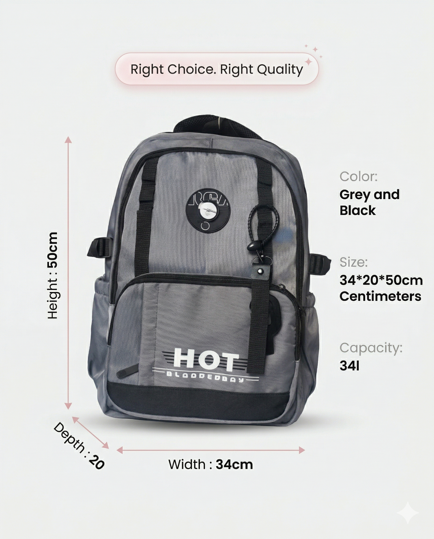 Urban Grey Backpack – Waterproof Multi-Compartment Laptop Bag (34L)