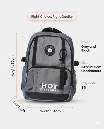 Urban Grey Backpack – Waterproof Multi-Compartment Laptop Bag (34L)