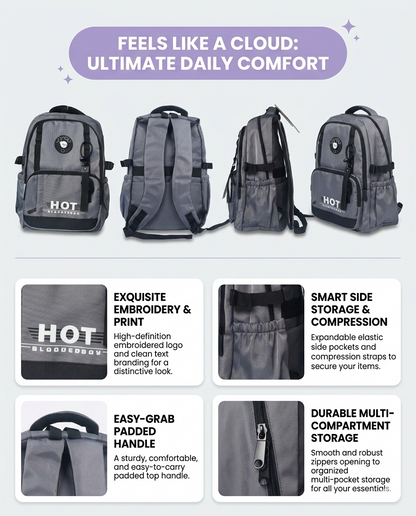 Urban Grey Backpack – Waterproof Multi-Compartment Laptop Bag (34L)