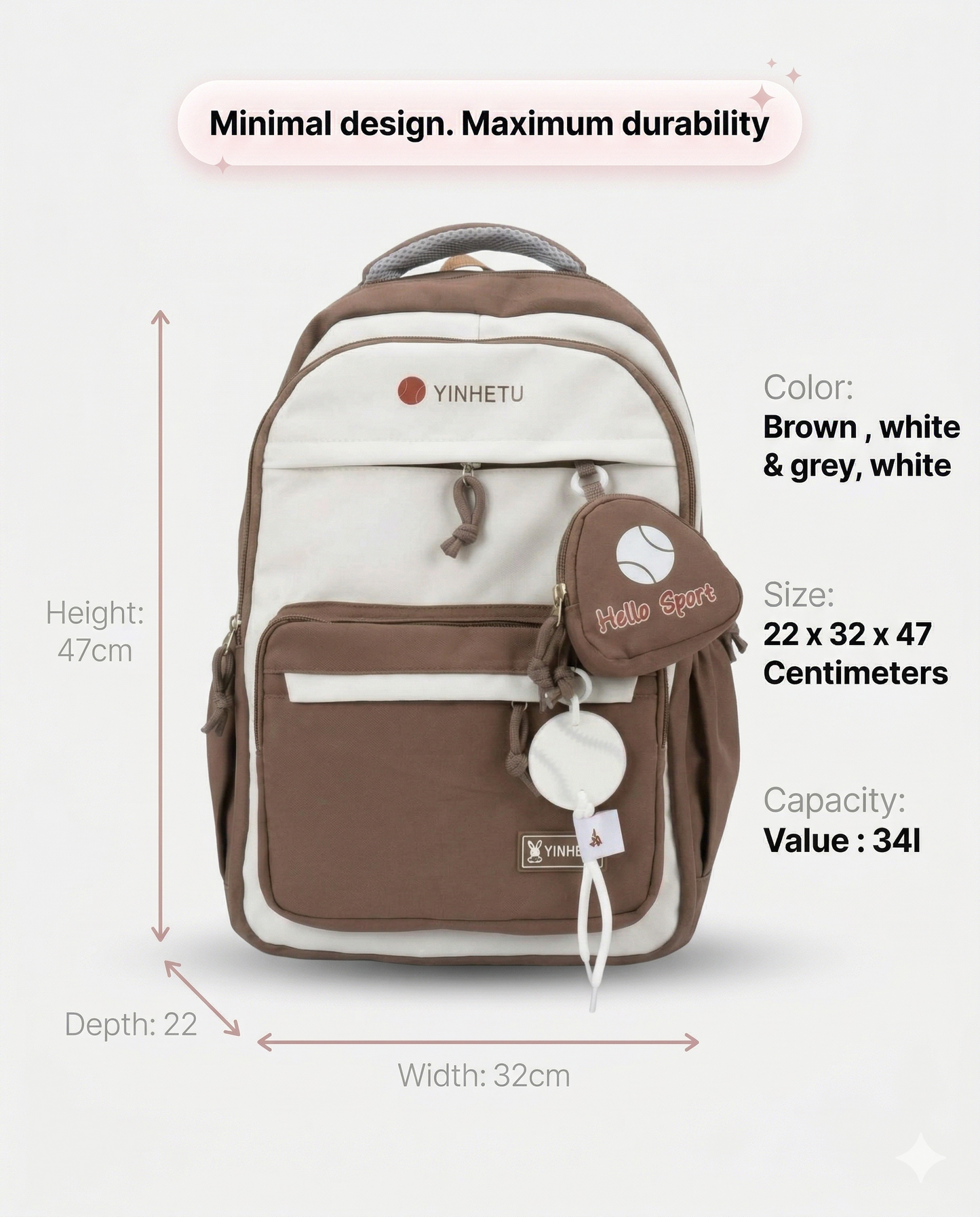 Premium Aesthetic Backpack with Pouch – Water Resistant Laptop School & College Bag (34L)