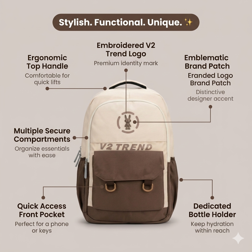 Stylish Brown Cream Backpack for Men & Women – 34L Water Resistant College & Travel Laptop Bag (V2 Trend Design)